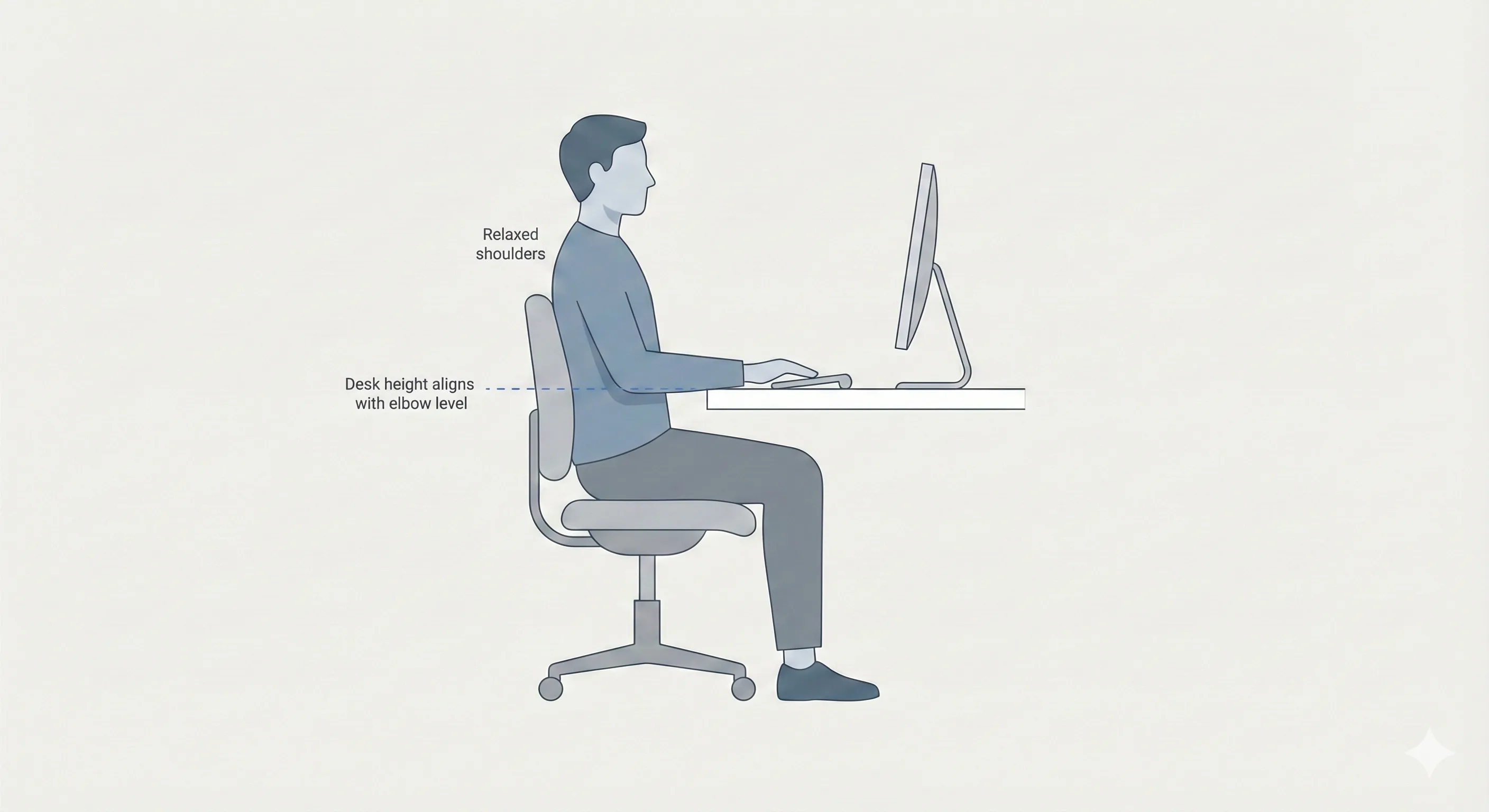 Diagram comparing chair height set too high versus too low and how each affects sitting posture