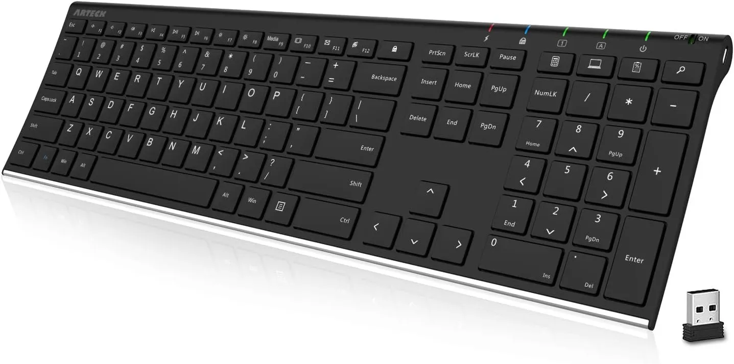 Arteck low-profile wireless keyboard on white background