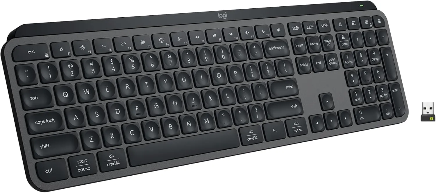 Logitech MX Keys S low-profile wireless keyboard on white background