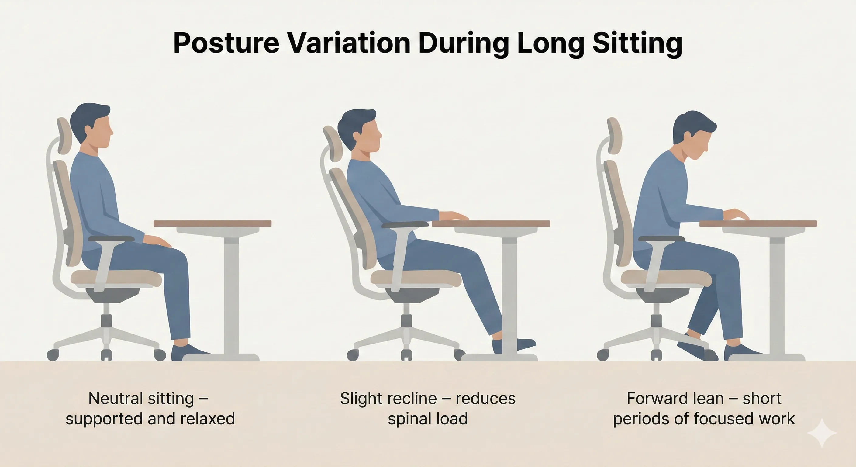 Small posture changes while sitting over long periods.