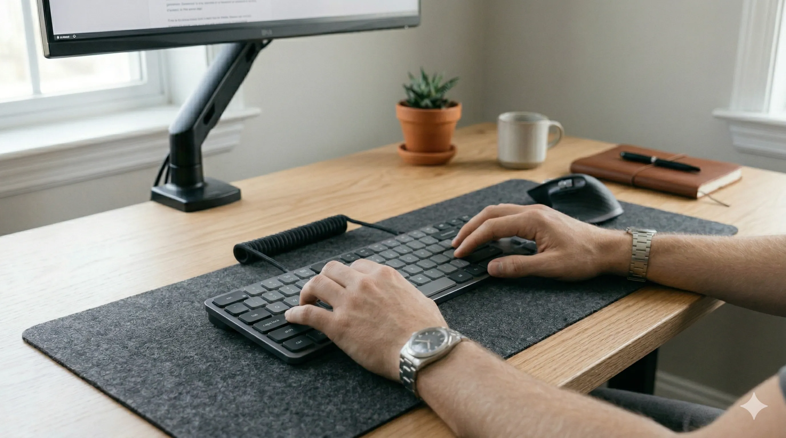 Low-profile keyboard with slim keys reducing wrist extension during typing