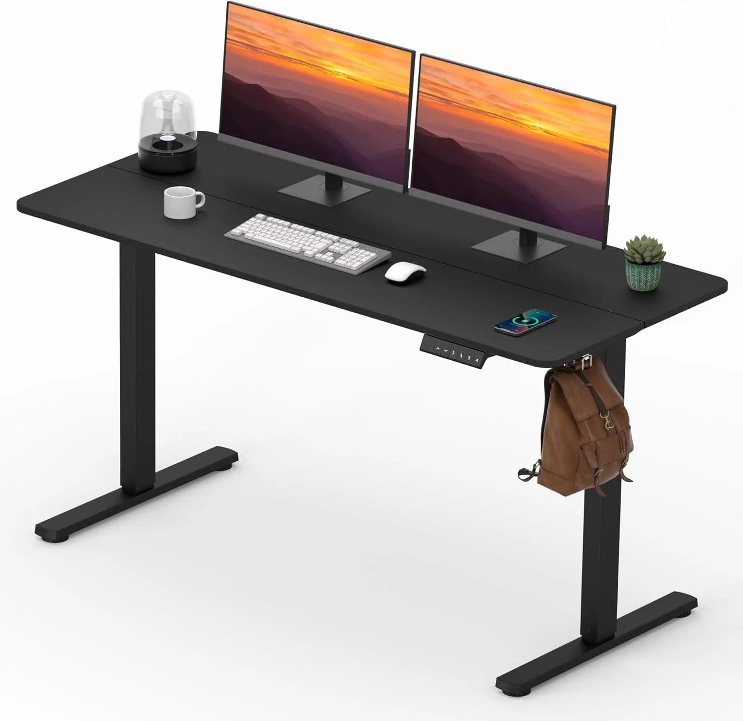 FitStand adjustable standing desk with a wide work surface in a home office setup