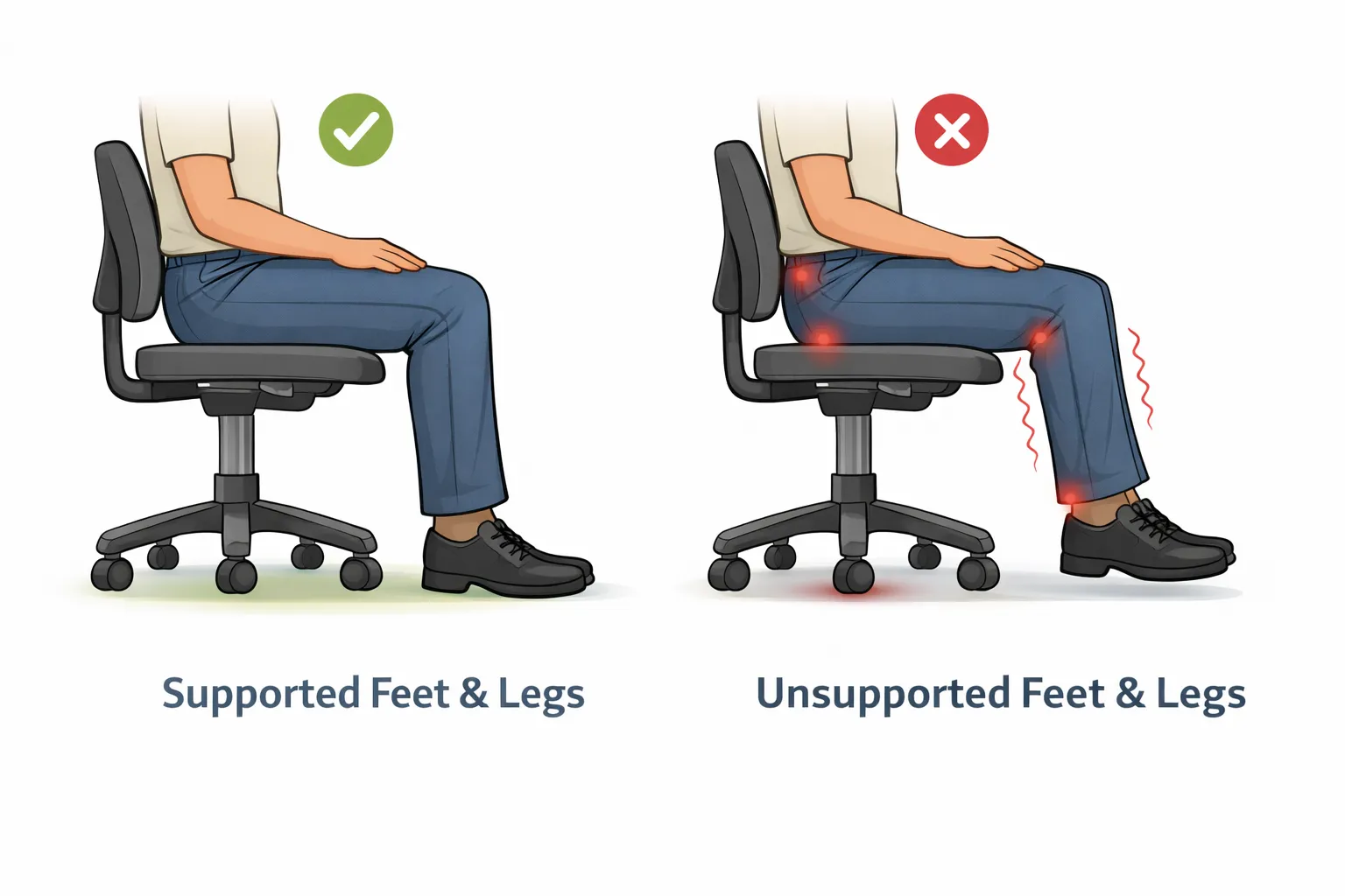 Comparison of seated posture with supported feet versus unsupported feet.