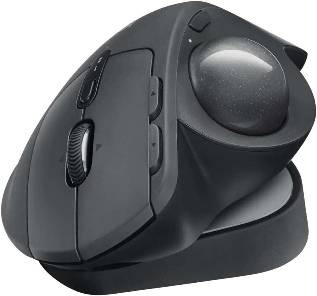 Logitech MX Ergo S trackball for ergonomic desk setup